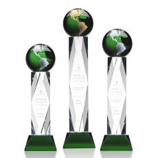 Winkler Globe Green/Gold Towers Crystal Trophy - Crystal Globe Awards