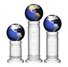 Crystal Pedestal Blue/Gold Globe Crystal Trophy - Crystal Globe Awards
