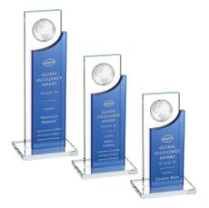 Castle Globe Blue Rectangle Crystal Trophy - Crystal Globe Awards