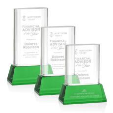 Downey on Base Green Rectangle Crystal Trophy - Crystal Trophies