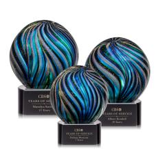 McCray on Half Round Base Black Globe Glass Trophy - Art Glass Trophies