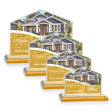 House Full Color Amber Peaks Crystal Trophy - Crystal Trophies