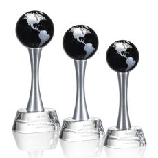 Metal Pedestal Black Globe Crystal Trophy - Crystal Globe Awards