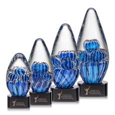 Shepherd on Half Round Base Black Tear Drop Glass Trophy - Glass Trophies