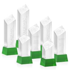 Knight on Base Green Towers Crystal Trophy - Crystal Trophies