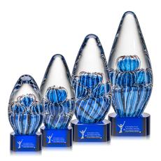 Shepherd on Half Round Base Blue Tear Drop Glass Trophy - Art Glass Trophies