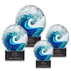 Ocean Wave on Half Round Black Globe Glass Trophy - Glass Trophies