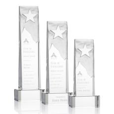 Hinson Star on Base Clear Rectangle Crystal Trophy - Crystal Trophies