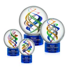 Blackburn on Round Base Blue Globe Glass Trophy - Art Glass Trophies
