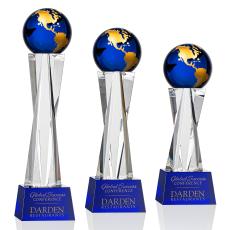 Branch Blue/Gold Globe Crystal Trophy - Crystal Globe Awards
