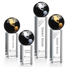 Caballero Black/Gold Globe Crystal Trophy - Crystal Globe Awards