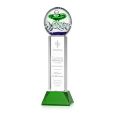 Williamson on Tower Base Green Globe Glass Trophy - Art Glass Trophies