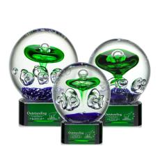 Williamson on Half Round Base Green Globe Glass Trophy - Art Glass Trophies
