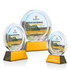 Napier Full Color on Base Amber Circle Crystal Trophy - Crystal Trophies