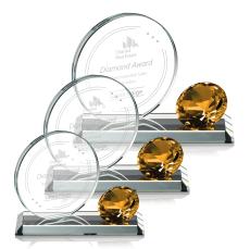 Winters Diamond Amber Circle Crystal Trophy - Diamond Trophies