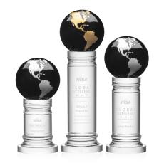 Crystal Pedestal Black/Gold Globe Crystal Trophy - Crystal Globe Awards