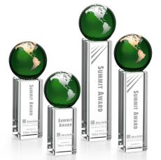 Caballero Green/Gold Globe Crystal Trophy - Crystal Globe Awards