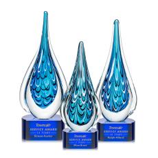 Madsen on Half Round Base Blue Tear Drop Glass Trophy - Glass Trophies