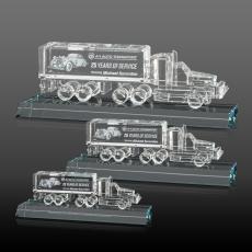 Crystal 18 Wheeler on Base 3D - Clear - Crystal Trophies