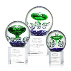 Williamson Globe on Square Crystal Base Glass Trophy - Glass Trophies