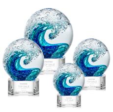 Ocean Wave on Half Round Clear Globe Glass Trophy - Glass Trophies