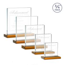 Landers Amber Square / Cube Crystal Trophy - Crystal Trophies