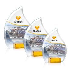 Hassan Full Color Amber Flame Crystal Trophy - Custom Trophies