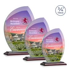 Oakes Full Color Rosewood Peaks Crystal Trophy - Eco-Friendly Trophies