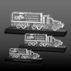 Crystal 18 Wheeler on Base 3D - Black - 3D Crystal Trophies