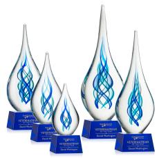 Bauman on Small Crystal Base - Blue - Art Glass Trophies