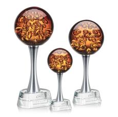 Freeman Towers on Metal Pedestal Base Glass Trophy - Art Glass Trophies