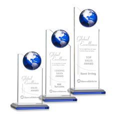 Myers Blue/Silver Globe Crystal Trophy - Crystal Globe Awards