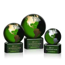 Magee Green/Gold Globe Crystal Trophy - Crystal Globe Awards