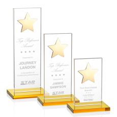 Zuniga Star Amber/Gold Rectangle Crystal Trophy - Trophies