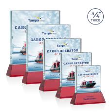 Landers Full Color on Helton Red Square / Cube Crystal Trophy - Crystal Trophies