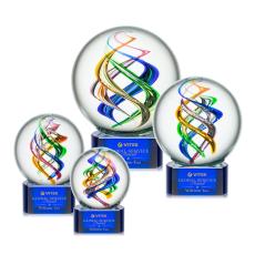 Blackburn on Half Round Base Blue Globe Glass Trophy - Glass Trophies