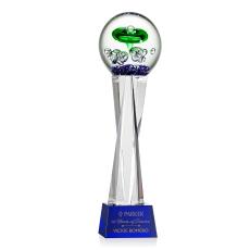 Williamson on Saldana Crystal Base Blue Globe Glass Trophy - Art Glass Trophies