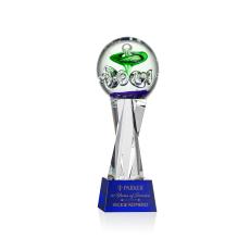 Williamson on Saldana Crystal Base Blue Towers Glass Trophy - Art Glass Trophies