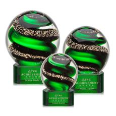 Boykin on Half Round Base Green Globe Glass Trophy - Glass Trophies