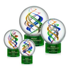 Blackburn on Round Base Green Globe Glass Trophy - Art Glass Trophies