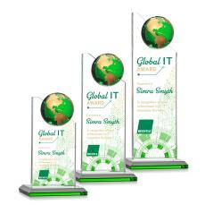 Myers  Full Color Green/Gold Globe Crystal Trophy - Crystal Globe Awards