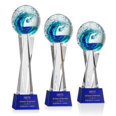 Ocean Wave Globe on Saldana Crystal Base Glass Trophy - Art Glass Trophies