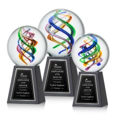 Blackburn Globe on Tall Marble Base Glass Trophy - Art Glass Trophies