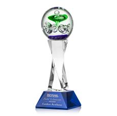 Williamson on Spirale Spire Base Blue Towers Glass Trophy - Art Glass Trophies