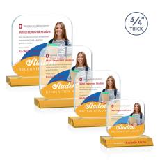 App Full Color Amber Square / Cube Crystal Trophy - Crystal Trophies