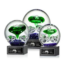 Williamson Globe on Square Marble Base Glass Trophy - Art Glass Trophies