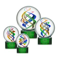 Blackburn on Half Round Base Green Globe Glass Trophy - Glass Trophies