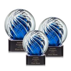 Truong on Half Round Base Black Globe Glass Trophy - Art Glass Trophies