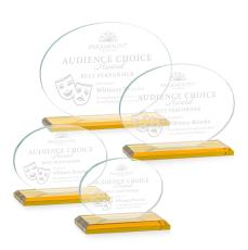 Woods (Horiz) Amber Circle Crystal Trophy - Crystal Trophies
