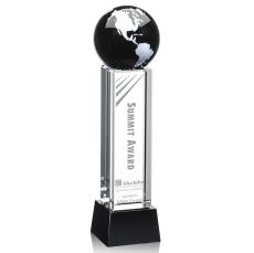 Caballero on Base Black/Silver Globe Crystal Trophy - Crystal Trophies